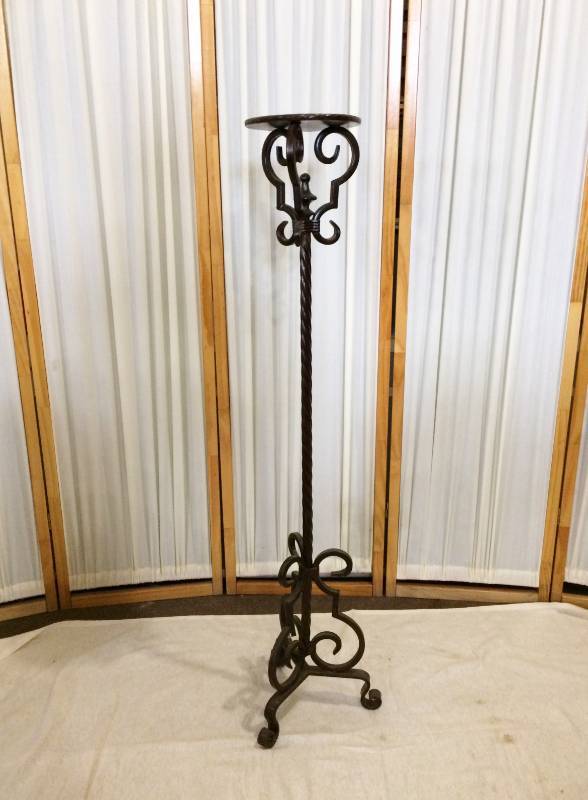 Fantastic Pair 48 Tall Large Heavy Ornate Wrought Iron Cathedral Floor Candleholders - Unique &amp Beautiful Twisted Center Pole With Scrolling At The Top &amp Bottom - Excellent Condition