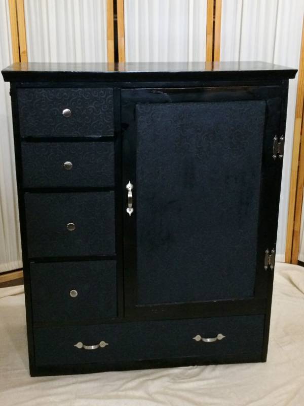 VINTAGE BLACK 5 DRAWER ARMOIRE WARDROBE CLOSET - GREAT CONDITION&nbsp