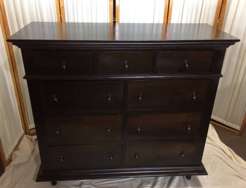 Beautiful Dark Espresso Stained Solid Wood 9 Drawer Tall Dresser