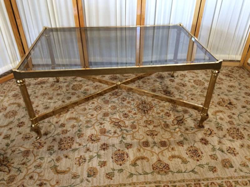 Exceptional Italian Quality Mid Century Modern Brass &amp Smoked Glass Coffee Table - Label Underneath Says Made In Italy - Great Condition - Very Little Age Related Wear To Brass Or Glass&nbsp