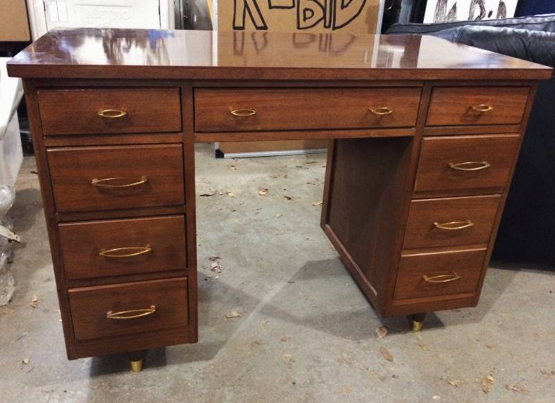 #2 PICTURE UPDATED TO CORRECT ONE CHARMING MID CENTURY MODERN WALNUT LAMINATE KNEEHOLE DESK&nbsp30 H x 44 W x 18 D