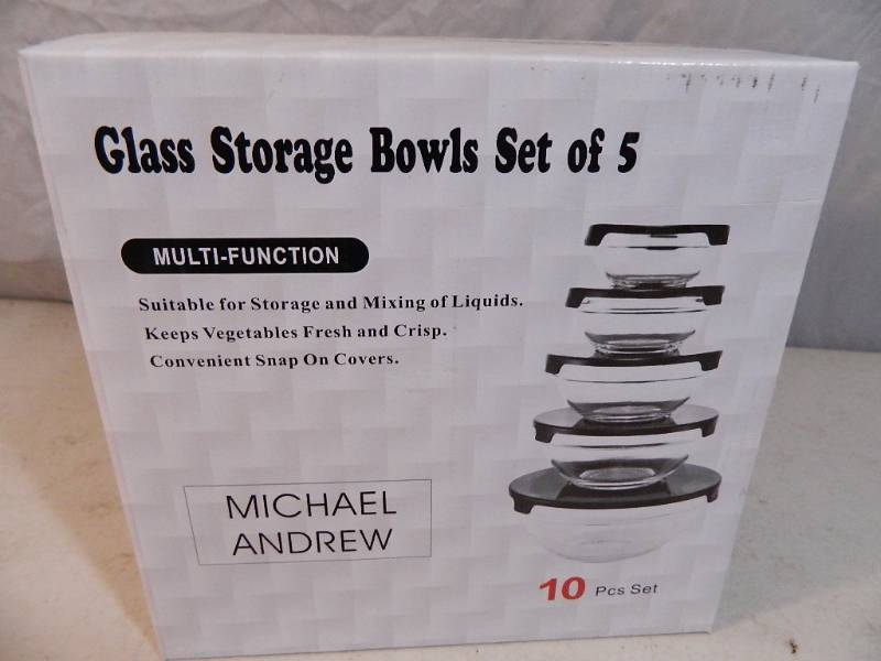 lot 99 image: New 10 Piece Glass Bowl Set with Lids
