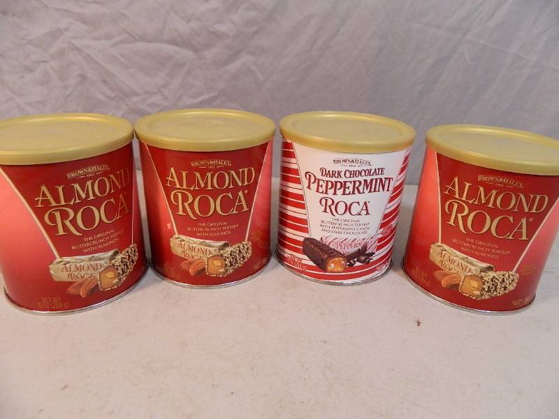 lot 37 image: 4 New Cans of Almond Roca Candy