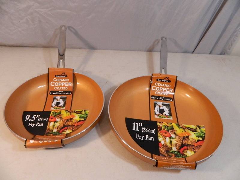 lot 59 image: 2 New Ceramic Copper Coated Pans