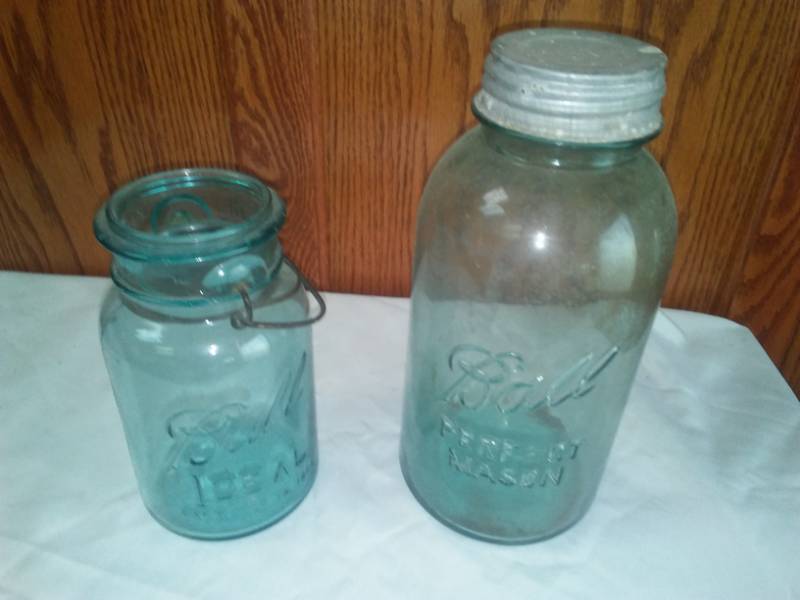 lot 37 image: 2 Blue Canning Jars
