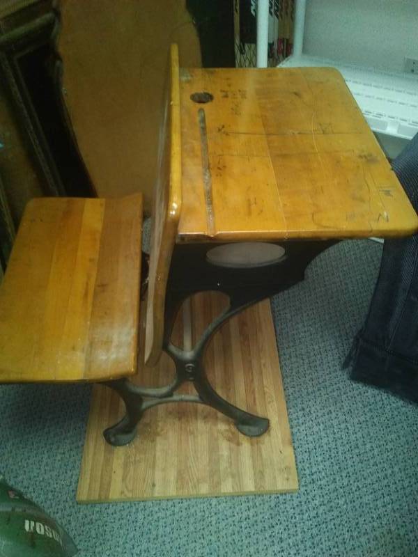 lot 86 image: Antique Metal  Wood Desk with inkwell hole