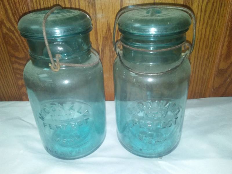 lot 105 image: 2 McDonald Blue Canning Jars
