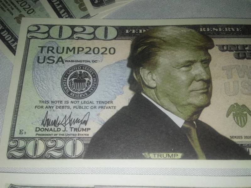 lot 72 image: Trump 2020 Dollar Bills