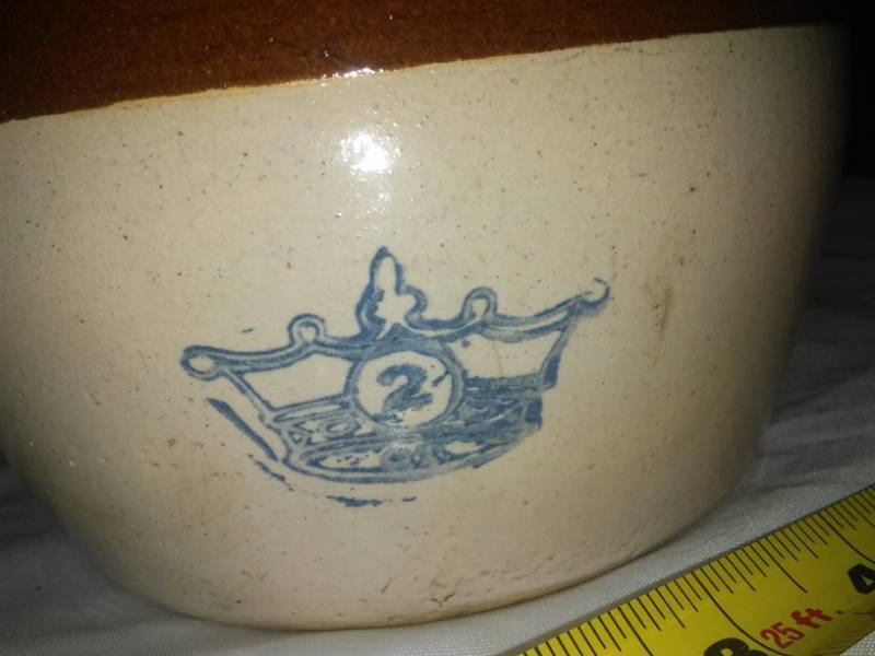 lot 100 image: Crock with handle, 12 gallon size, crown 2.