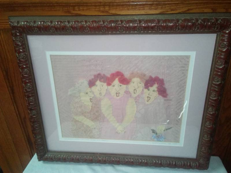 lot 213 image: Cloth Artwork picture - Dolly Sisters, The Party is Over