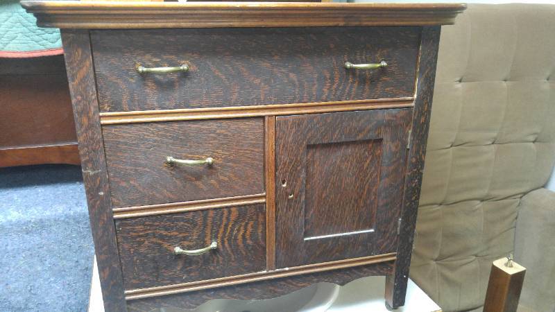lot 303 image: Antique  vintage cabinet with drawers and cupboard.