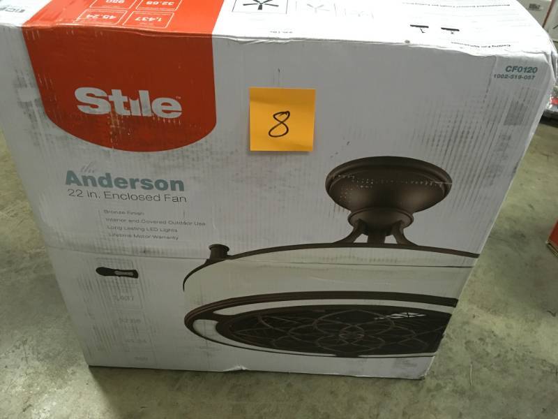 lot 8 image: Stile Anderson 22 in. LED IndoorOutdoor Bronze Ceiling Fan with Remote Control- not used