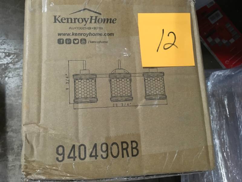 lot 12 image: Kenroy Home Cozy 3-Light Oil Rubbed Bronze Bathroom Vanity Light-Not Used
