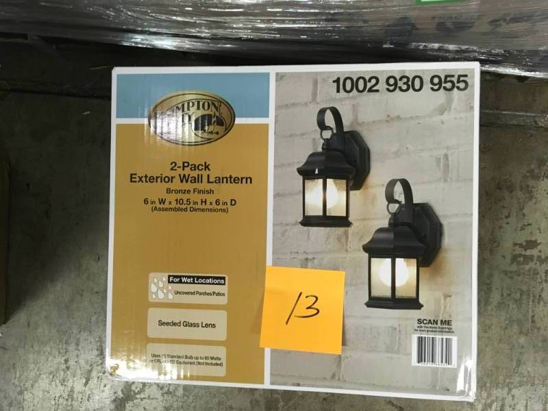 lot 13 image: Hampton Bay 1-Light Bronze Outdoor Wall Lantern Sconce with Seeded Glass (2-Pack) -Not Used