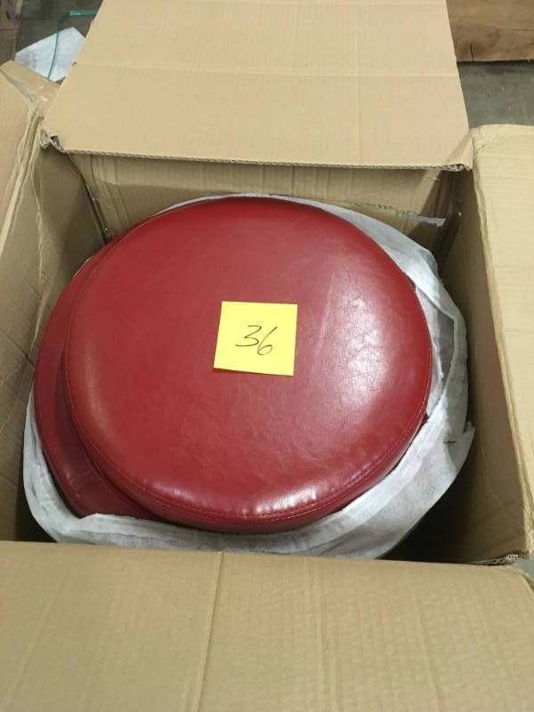 lot 36 image: Murray Red Storage Ottoman by Safavieh- not used