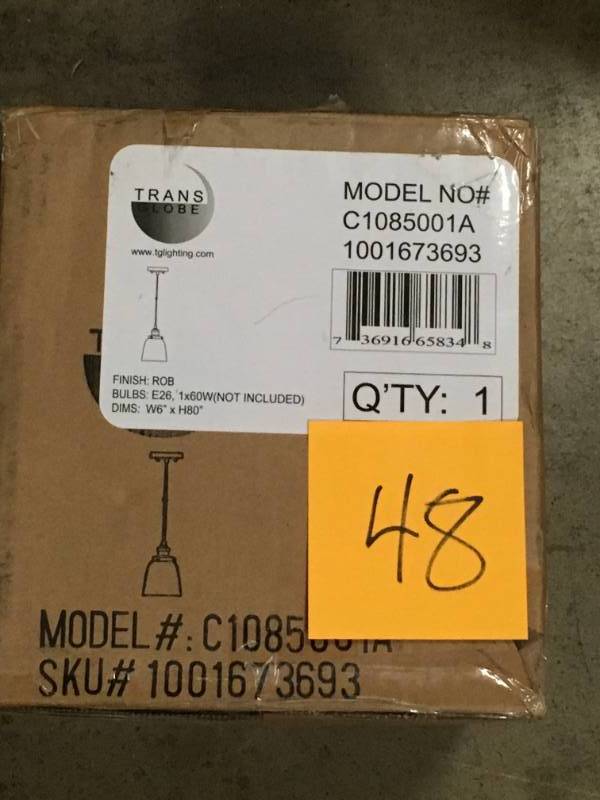lot 48 image: Monteaux Lighting 1-Light Oil-Rubbed Bronze Glass Mini Pendant- not used