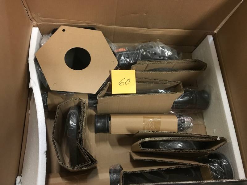 lot 60 image: Home Decorators Collection Brimfield 3-Head Aged Iron Outdoor Post Light- not used