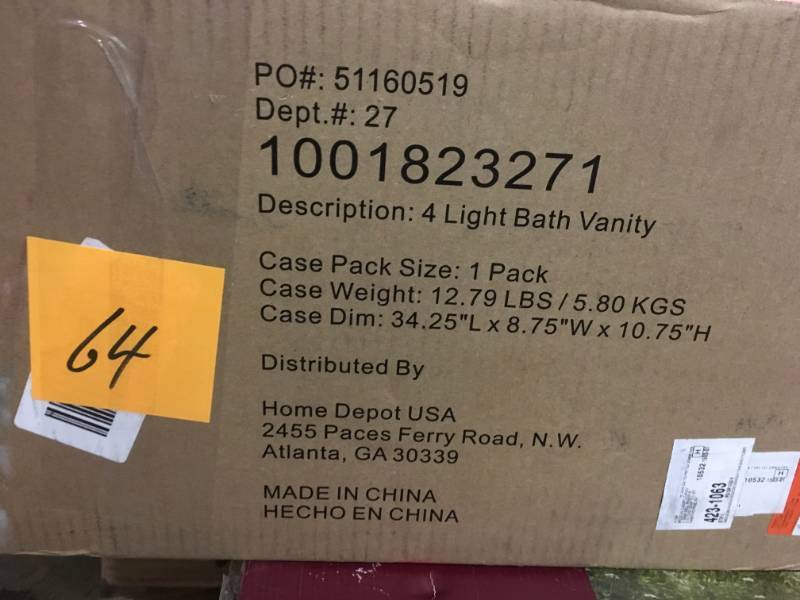 lot 64 image: 4-Light Chrome Bath Vanity Light with Bell Shaped Etched White Glass- not used