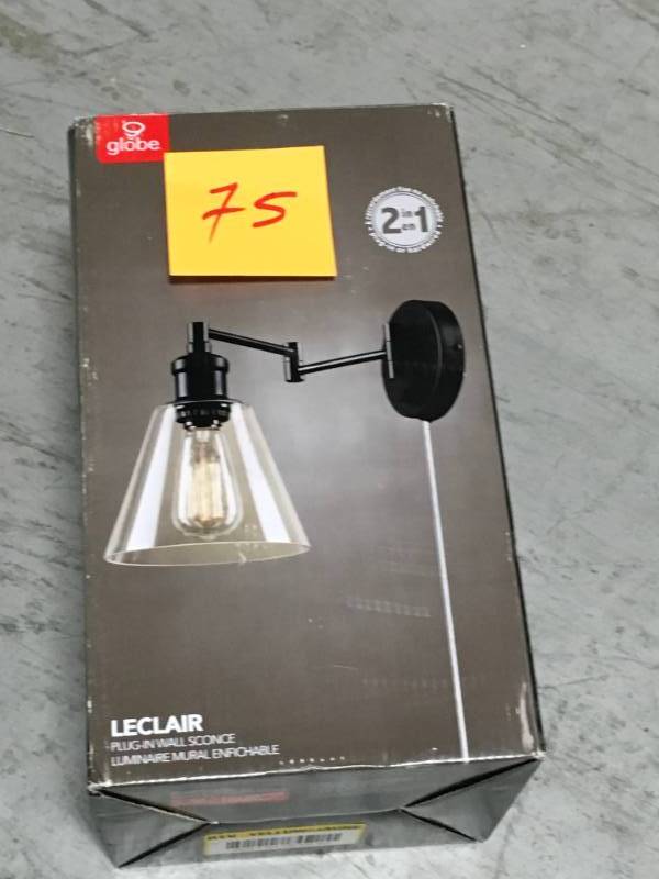 lot 75 image: Globe Electric LeClair 1-Light Dark Bronze Plug-In or Hardwire Industrial Wall Sconce- not used
