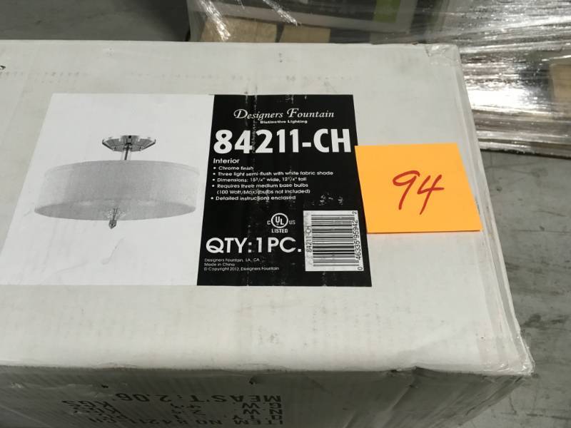 lot 94 image: Designers Fountain Palatial 3-Light Chrome Interior Incandescent Semi Flush Mount- not used