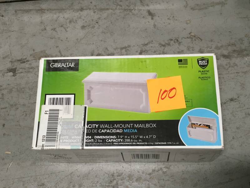 lot 100 image: Gibraltar Mailboxes Windsor Plastic White Wall-Mount Mailbox- open box