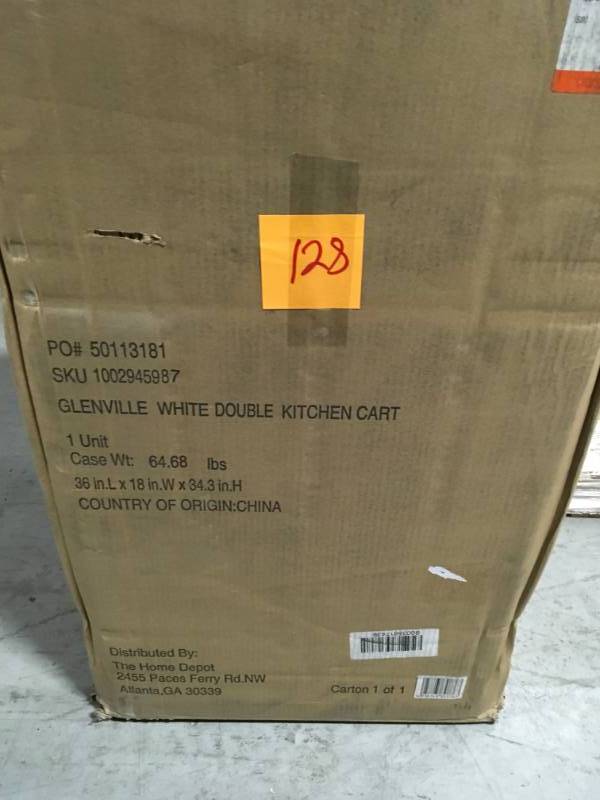 lot 128 image: Glenville White Double Kitchen Cart by StyleWell-not used