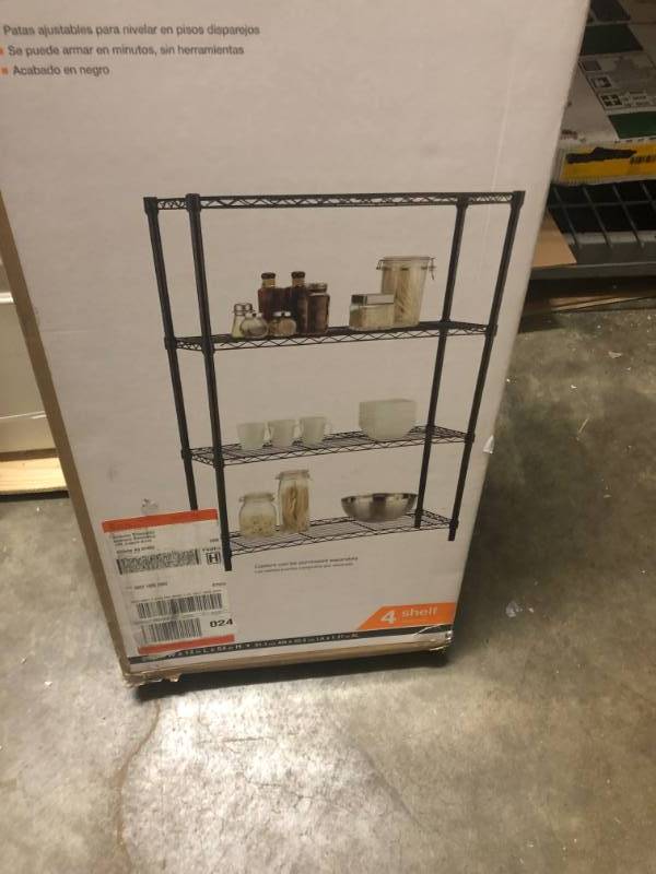 lot 305 image: HDX 54 in. H x 36 in. W x 14 in. D 4-Tier Wire Shelving Unit in Black- not used