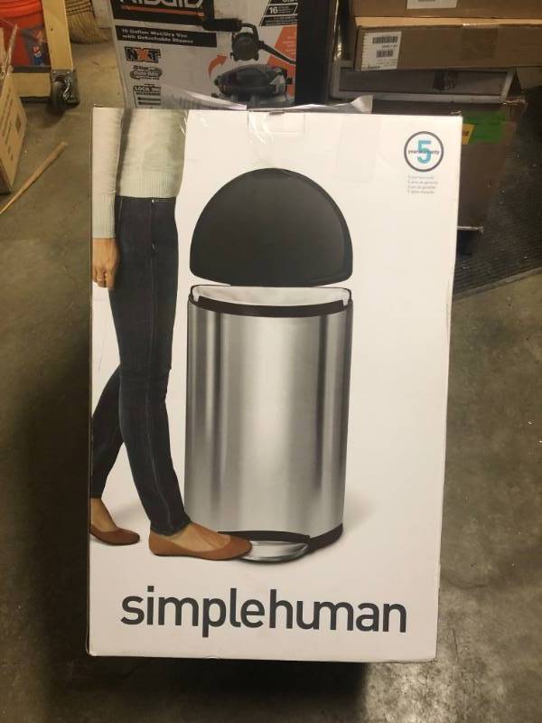 lot 308 image: simplehuman 40L Semi-round step can stainless steel trash can- good condition