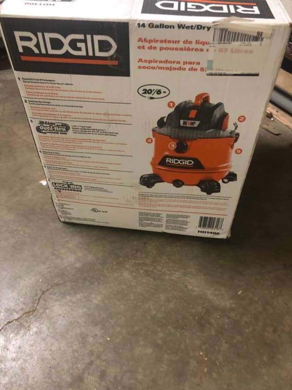 lot 309 image: RIDGID 14 Gal. 6.0-Peak HP NXT Wet Dry Vacuum- good condition