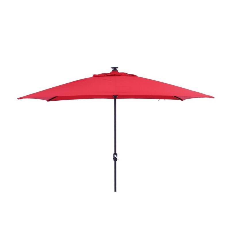 lot 173 image: Simply Shade Red Market Pre-lit 7-ft W x 10.5-ft L Patio Umbrella, UB3821326RRLD-LS