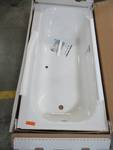 lot 202 image: Bootzcast 60 x 30 x 14 14 Right Drain Rectangular Alcove Soaking Bathtub in White - Small Enamel Damage RH Front Corner by Wainscot. (see Photo
