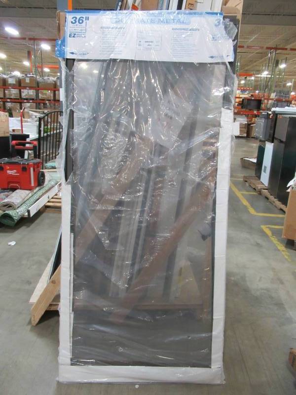 lot 182 image: Unique Home Designs 36 in. x 80 in. Standard Bronze Metal Sliding Patio Screen Door, Slight Dent by door pull 754147