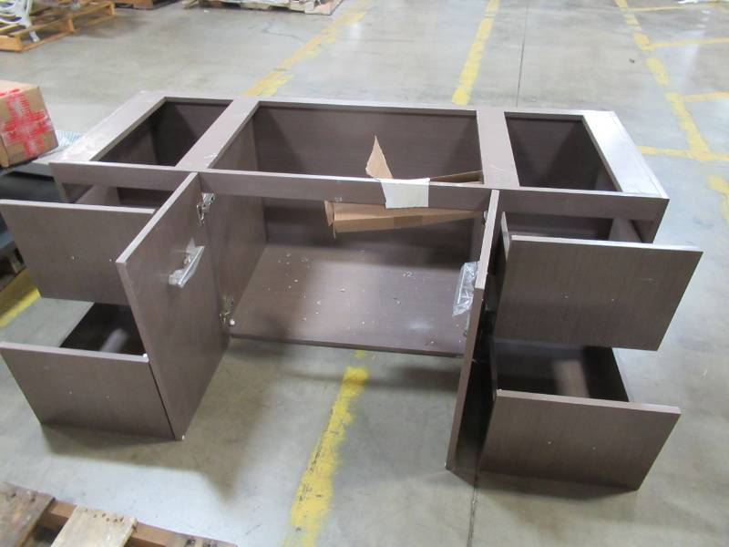 lot 195 image: Floating Vanity Cabinet in Light BrownGray 61 x 22 x 34 12 Tall - Missing mounting hardware and Vanity Top