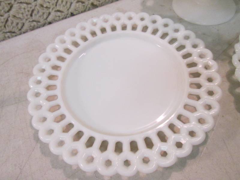 lot 53 image: Vintage White Glass Plates and Foot...