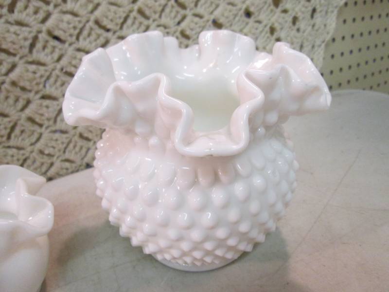 lot 56 image: 2 Vintage White Glass Planters  F-0...