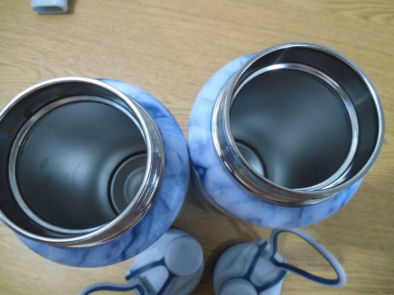 lot 23 image: (2) 40 oz. Blue Marble Stainless Steel Vacuum Insulated Bottle Thermose Leak-proof