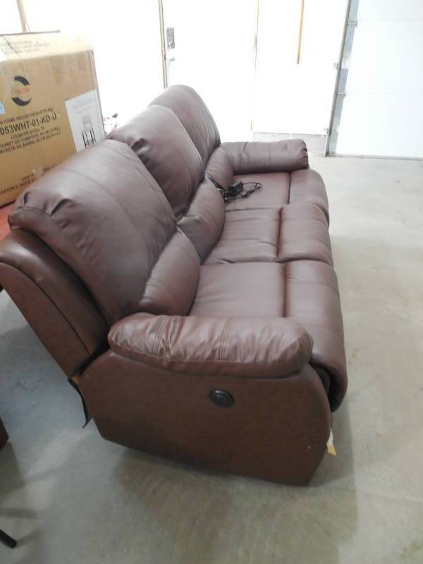 lot 24 image: McLeland Design Bennett Leather-Look Power Reclining Sofa - Brown