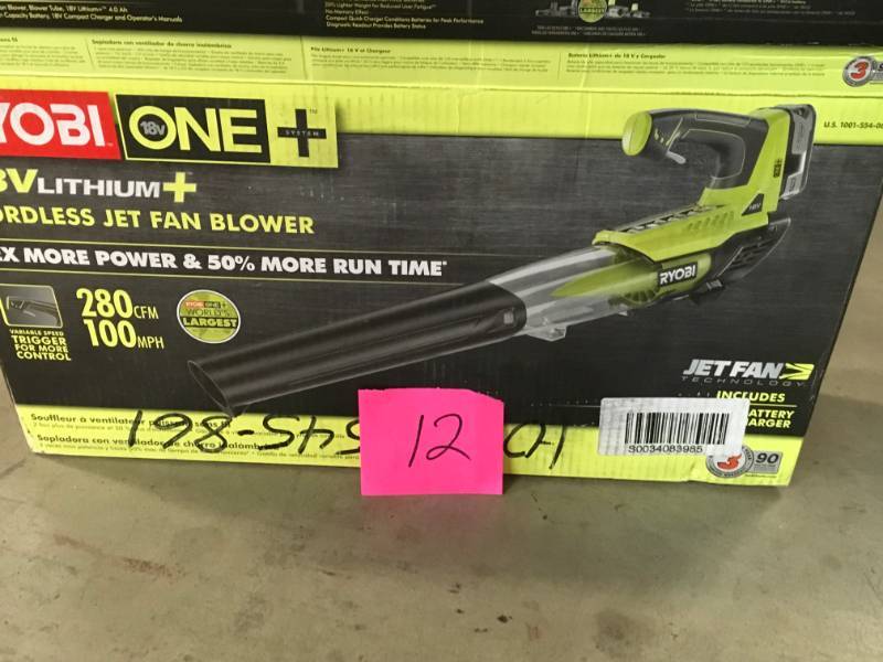 lot 12 image: ONE 100 MPH 280 CFM Variable-Speed 18-Volt Lithium-Ion Cordless Jet Fan Leaf Blower (Tool only)- good condition