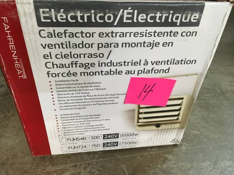 lot 14 image: Fahrenheat 5,000-Watt Unit Heater- open box