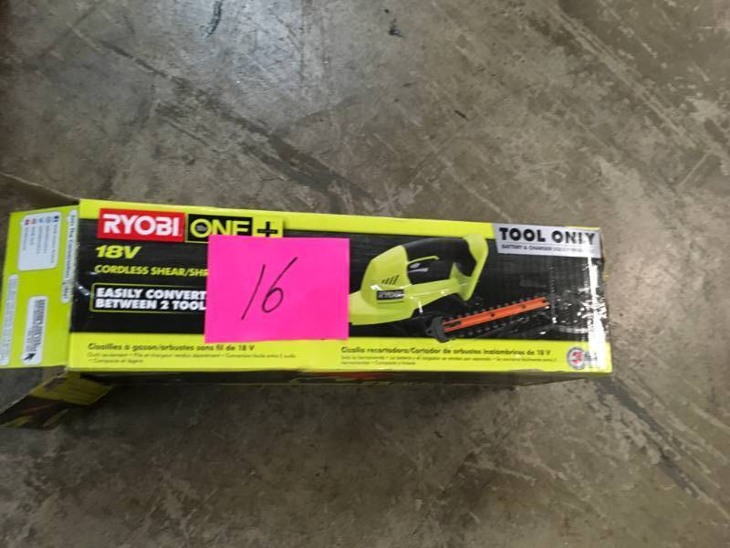 lot 16 image: Ryobi P2900B ONE 18-Volt Lithium-Ion Cordless Grass Shear and Shrubber Trimmer- not used