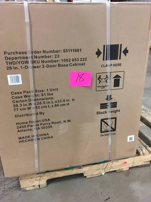 lot 18 image: 33 in. H x 28 in. W x 18 in. D 1-Drawer 2-Door Steel Garage Base Cabinet- not used