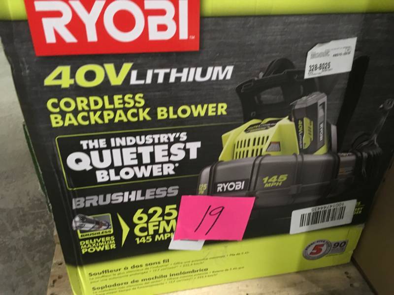 lot 19 image: 145 MPH 625 CFM 40-Volt Lithium-Ion Cordless Backpack Blower 5 Ah Battery and Charger Included- open box