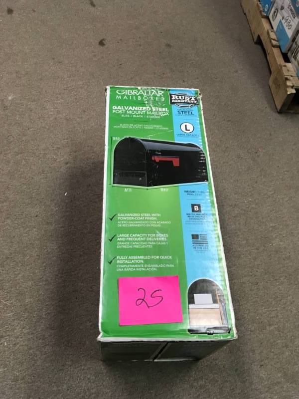 lot 25 image: Gibraltar Mailboxes Elite Large Galvanized Steel Post-Mount Mailbox in Black- not used