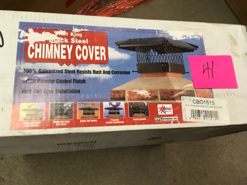 lot 41 image: HY-C 15 in. x 15 in. Bolt-On Single Flue Chimney Cap in Black Galvanized Steel- not used