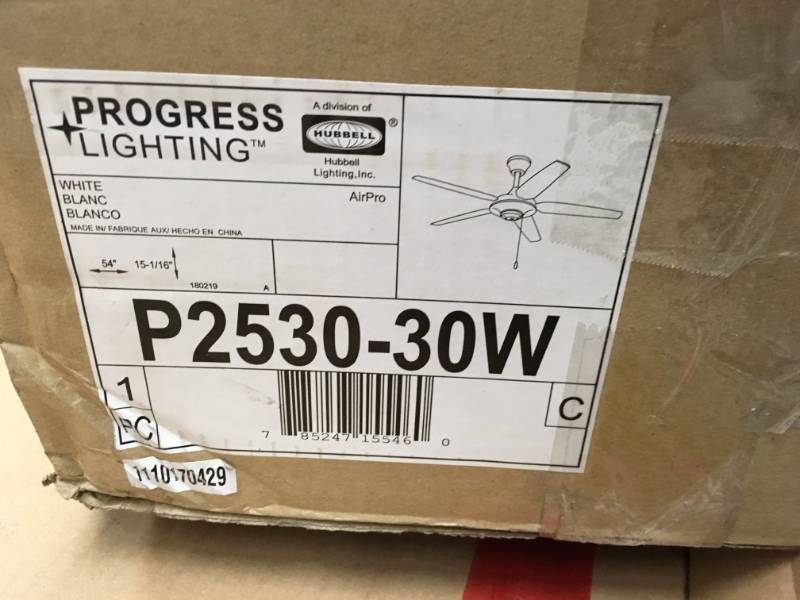 lot 42 image: Progress Lighting AirPro Signature 54 in. Indoor White Modern Ceiling Fan- open box