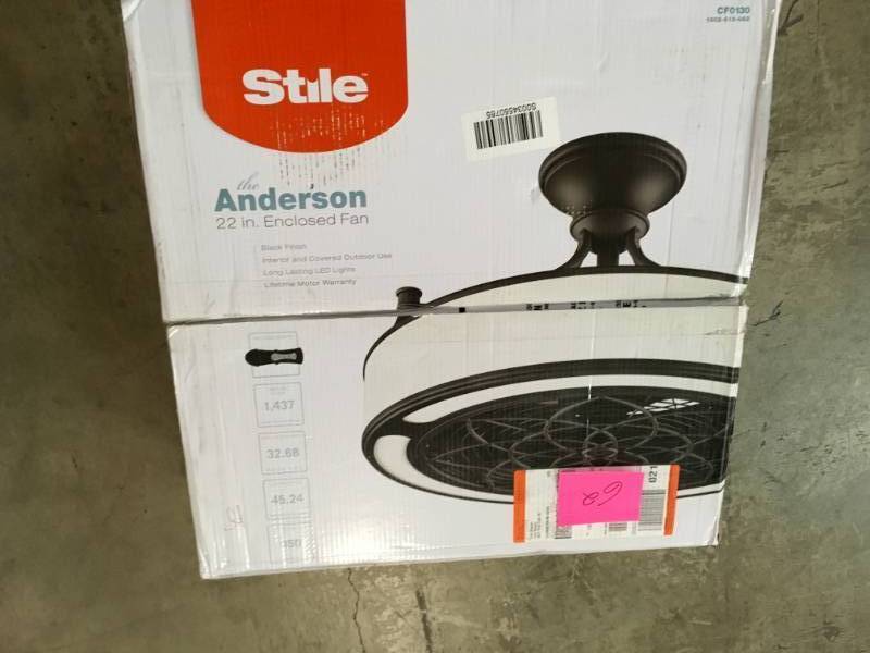 lot 62 image: Stile Anderson 22 in. LED IndoorOutdoor Black Ceiling Fan- open box