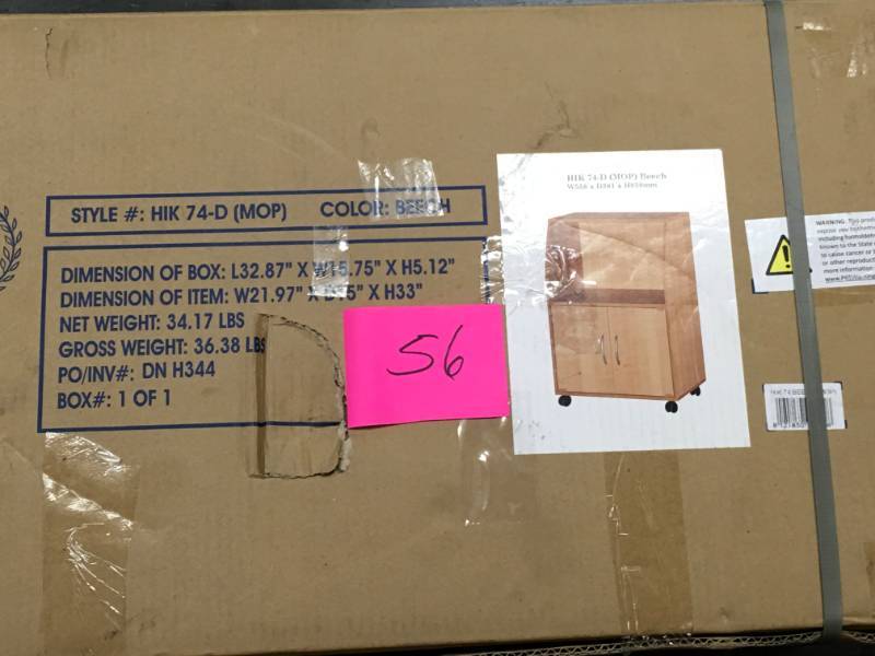 lot 56 image: Beech Microwave Cart by HODEDAH- not used