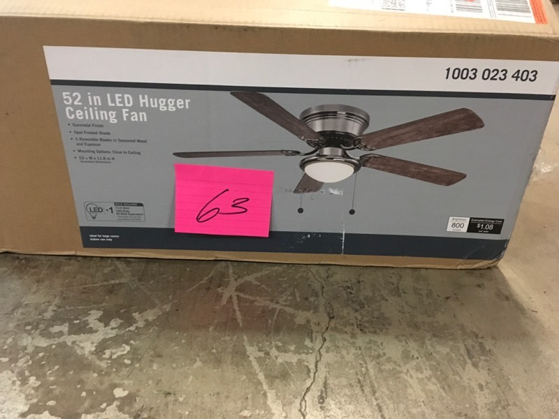 lot 63 image: Hugger 52 in. LED Gunmetal Ceiling Fan- open box