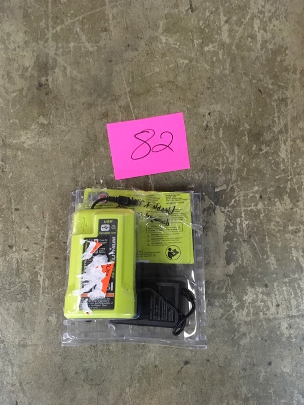lot 82 image: Ryobi 40V 2in1 Batter ChargerPortable Usb Power Source OP403A- open box