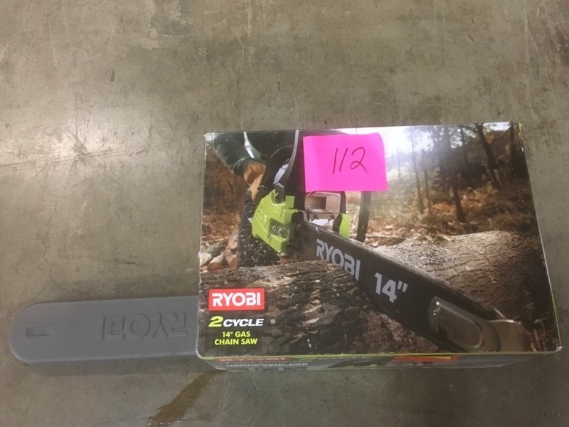 lot 112 image: RYOBI 14 in. 37cc 2-Cycle Gas Chainsaw- good condition